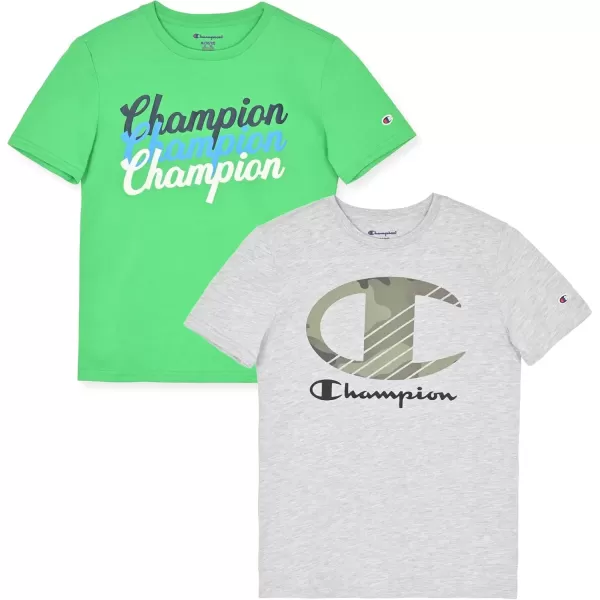 imageChampion Boys Tee Shirts 2 Pack Short Sleeve TShirts for Boys in Sizes 418Greengrey Heather