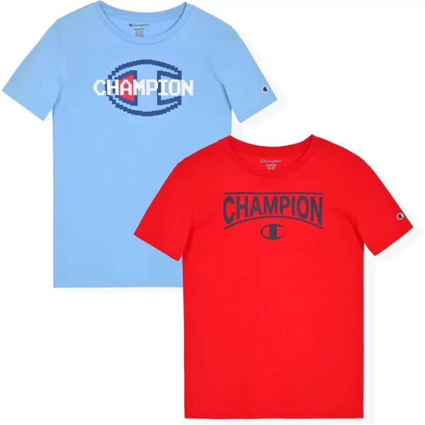 imageChampion Boys Tee Shirts 2 Pack Short Sleeve TShirts for Boys in Sizes 418Placid Bluered