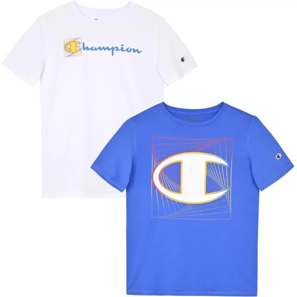 imageChampion Boys Tee Shirts 2 Pack Short Sleeve TShirts for Boys in Sizes 418Saxony Bluewhite Poly