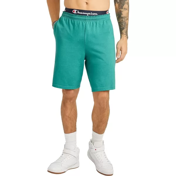 imageChampion Mens Shorts Lightweight Lounge Casual Jersey Knit Mens Shorts Weekend Shorts Reg Or Big ampamp TallGreen Reef C Patch Logo