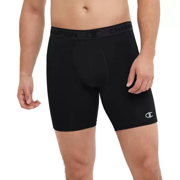 imageChampion Mens Compression Shorts with Total Support Pouch 6quot ampamp 9quotBlack Reflective C Logo