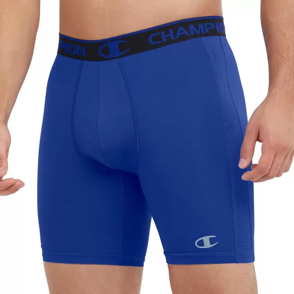 imageChampion Mens Compression Shorts with Total Support Pouch 6quot ampamp 9quotFlight Blue Reflective C Logo