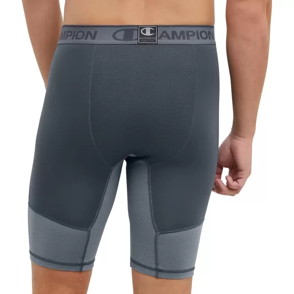 imageChampion Mens Compression Shorts with Total Support Pouch 6quot ampamp 9quotStealthStormy Night C Logo