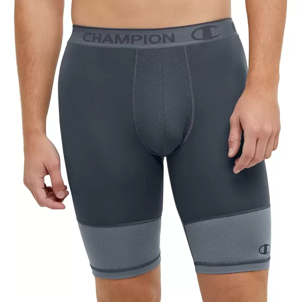 imageChampion Mens Compression Shorts with Total Support Pouch 6quot ampamp 9quotStealthStormy Night C Logo