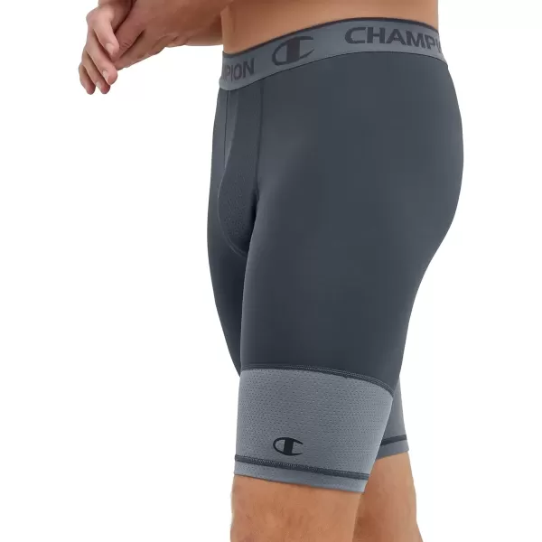 imageChampion Mens Compression Shorts with Total Support Pouch 6quot ampamp 9quotStealthStormy Night C Logo