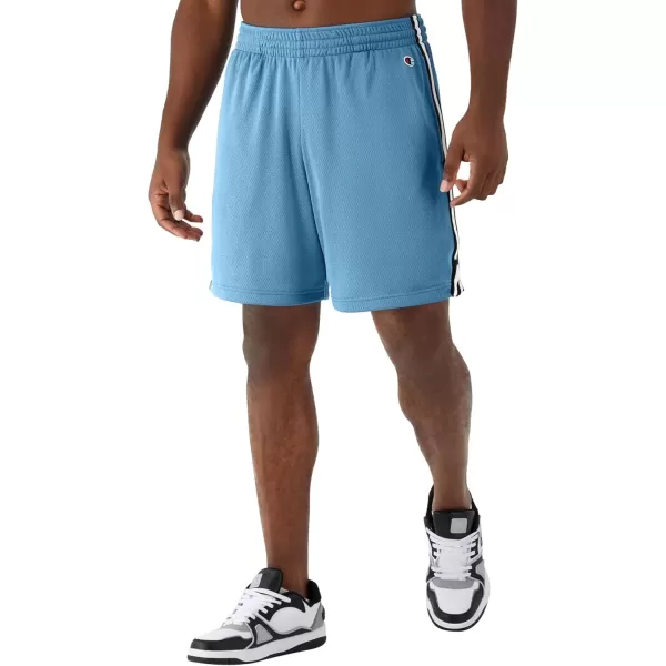 imageChampion Mens Shorts Lightweight Attack Shorts Mens Mesh Shorts with Pockets 7Mountain Air Blue C Patch Logo