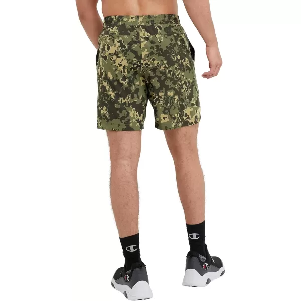 imageChampion Mens Shorts MVP Moisture Wicking Gym Shorts For Men Athletics Shorts 7 ampamp 9Crater Camo Cargo Olive C Patch Logo