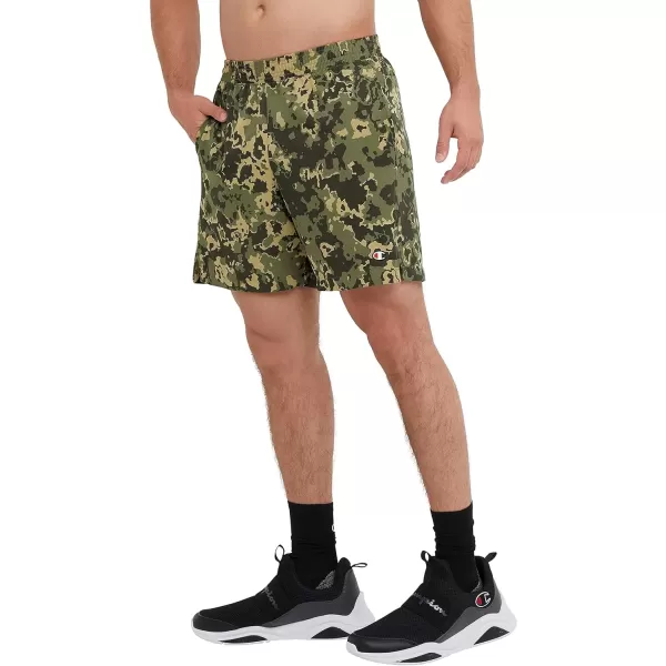 imageChampion Mens Shorts MVP Moisture Wicking Gym Shorts For Men Athletics Shorts 7 ampamp 9Crater Camo Cargo Olive C Patch Logo