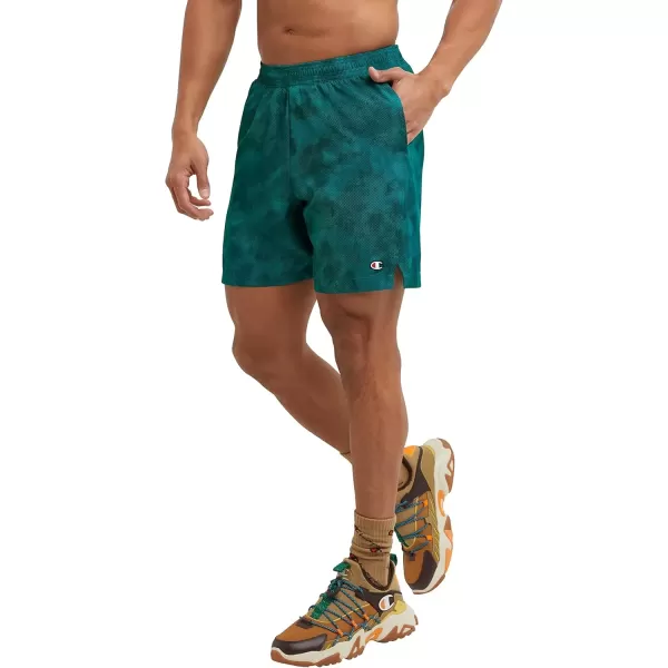 imageChampion Mens Shorts MVP Moisture Wicking Gym Shorts For Men Athletics Shorts 7 ampamp 9Planet Terrain Jungle Mint C Patch Logo