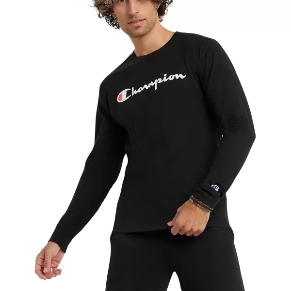 imageChampion Mens Classic Long Sleeve Soft Comfortable TShirt Regular or Big ampamp TallBlack Script