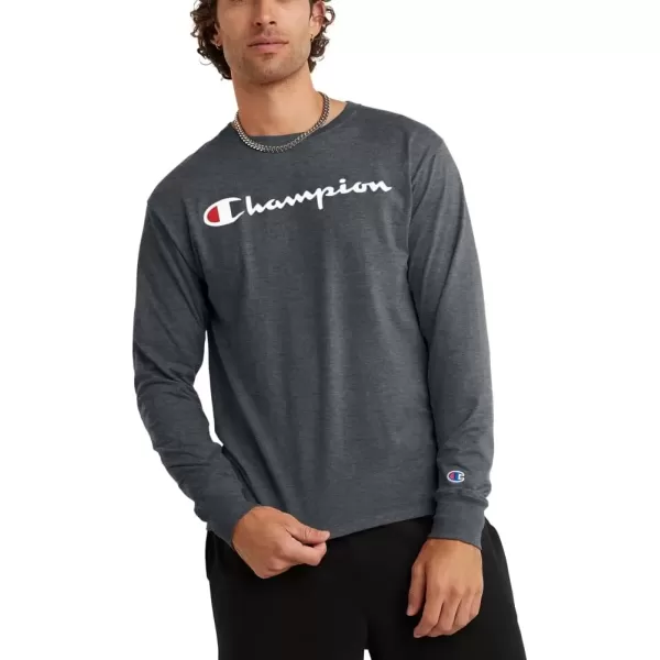 imageChampion Mens Classic Long Sleeve Soft Comfortable TShirt Regular or Big ampamp TallGranite Heather Script