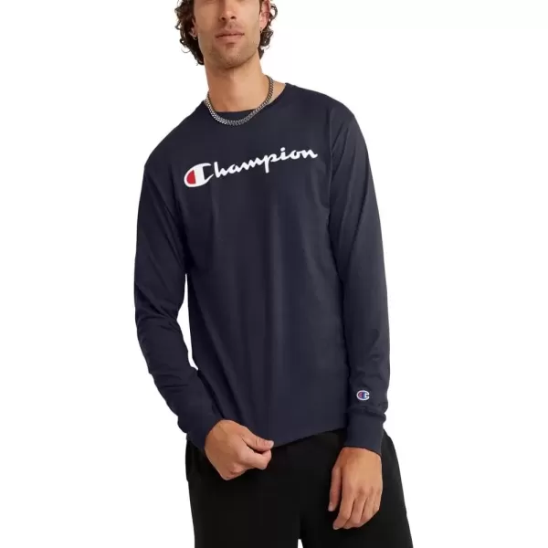 imageChampion Mens Classic Long Sleeve Soft Comfortable TShirt Regular or Big ampamp TallNavy Script