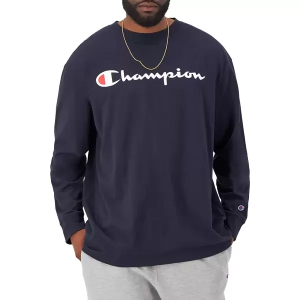 imageChampion Mens Classic Long Sleeve Soft Comfortable TShirt Regular or Big ampamp TallNavy Script