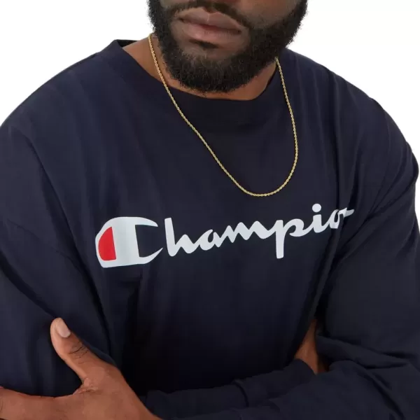 imageChampion Mens Classic Long Sleeve Soft Comfortable TShirt Regular or Big ampamp TallNavy Script