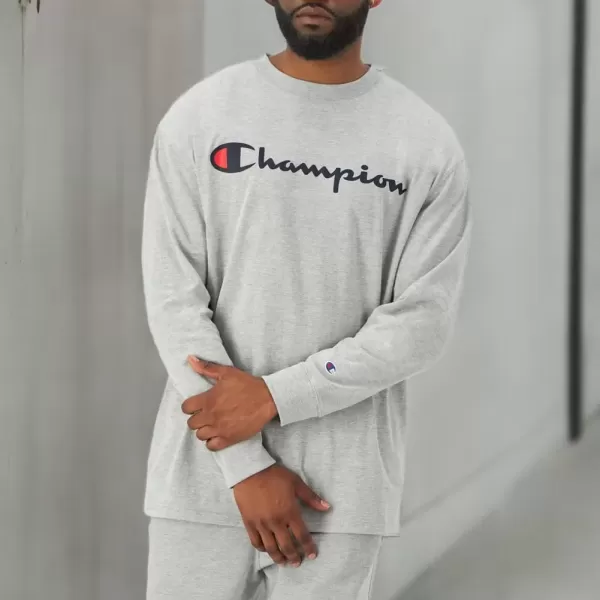 imageChampion Mens Classic Long Sleeve Soft Comfortable TShirt Regular or Big ampamp TallOxford Gray Script