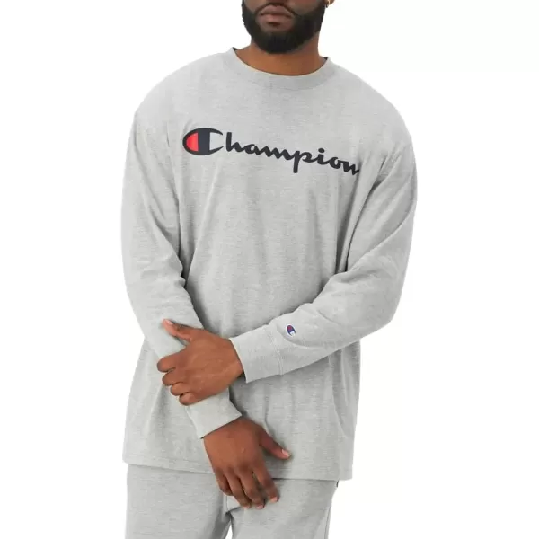 imageChampion Mens Classic Long Sleeve Soft Comfortable TShirt Regular or Big ampamp TallOxford Gray Script