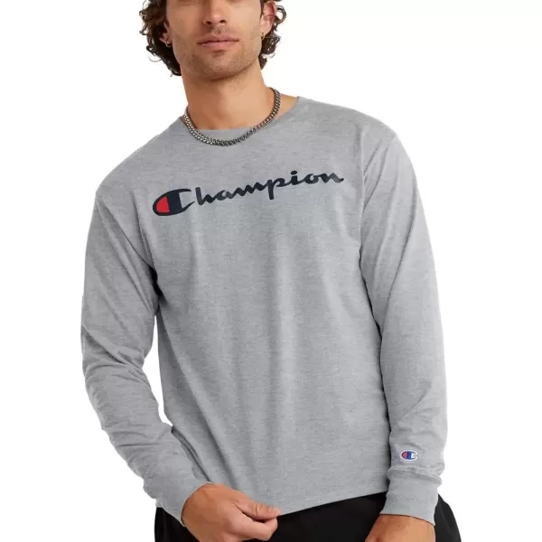 imageChampion Mens Classic Long Sleeve Soft Comfortable TShirt Regular or Big ampamp TallOxford Gray Script