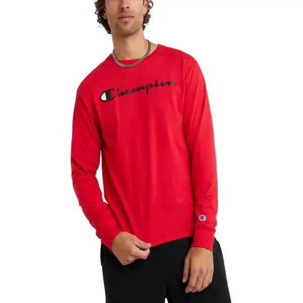 imageChampion Mens Classic Long Sleeve Soft Comfortable TShirt Regular or Big ampamp TallScarlet Script