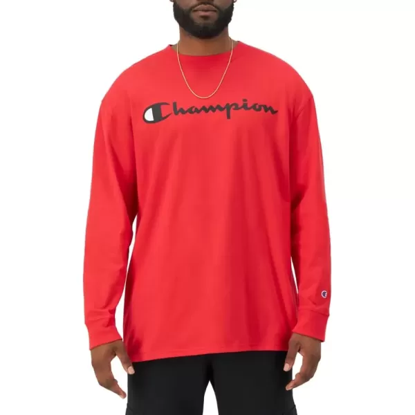 imageChampion Mens Classic Long Sleeve Soft Comfortable TShirt Regular or Big ampamp TallScarlet Script