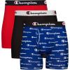 imageChampion Mens Every Day Comfort Stretch Cotton Boxer Briefs 3 PackBlue White Script LogoBlackRed  3 Pack