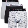 imageChampion Mens Underwear Boxer Briefs Total Support Pouch Assorted 3PackGrey Print With Script LogoNew EbonySilverstone  3 Pack