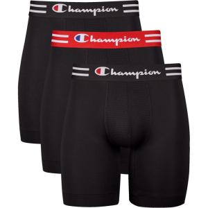 imageChampion Mens Cotton MoistureWicking Performance Stretch Boxer Briefs 3PackLong Leg  Black  3 Pack