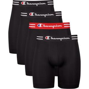 imageChampion Mens Cotton MoistureWicking Performance Stretch Boxer Briefs 3PackLong Leg  Black  4 Pack