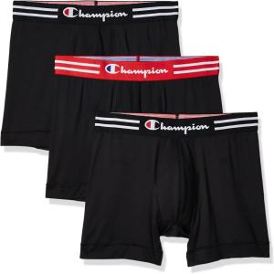 imageChampion Mens Cotton MoistureWicking Performance Stretch Boxer Briefs 3PackRegular Leg  Black  3 Pack