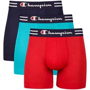 imageChampion Mens Cotton MoistureWicking Performance Stretch Boxer Briefs 3PackRegular Leg  NavyElectric CyanRed  3 Pack