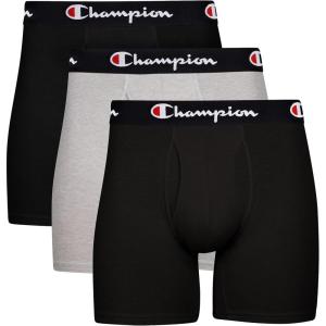 imageChampion Mens Every Day Comfort Stretch Cotton Boxer Briefs 3 PackBlackBlackOxford Grey Heather  3 Pack