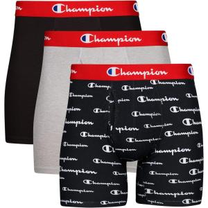 imageChampion Mens Every Day Comfort Stretch Cotton Boxer Briefs 3 PackBlackOxford Grey HeatherBlack Script Logo  3 Pack