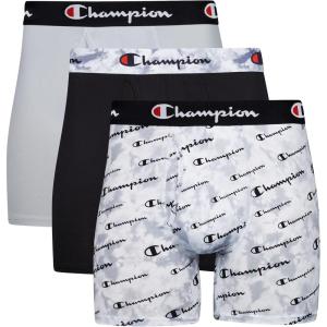 imageChampion Mens Underwear Boxer Briefs Total Support Pouch Assorted 3PackGrey Print With Script LogoNew EbonySilverstone  3 Pack