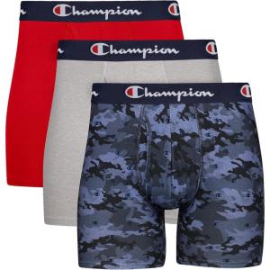 imageChampion Mens Underwear Boxer Briefs Total Support Pouch Cotton Stretch 3PackBlue Graphic PrintScarletOxford Grey Heather  3 Pack