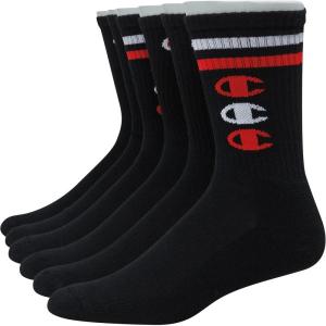 imageChampion Mens Double Dry Moisture Wicking Crew Socks 6 8 12 Packs AvailableBlack With 3 Cs  6 Pack