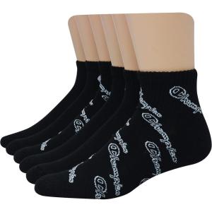 imageChampion Mens Double Dry Moisture Wicking Ankle Socks 6 8 12 Packs AvailableBlack With All Over Script  6 Pack