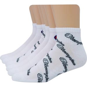 imageChampion Mens Double Dry Moisture Wicking Ankle Socks 6 8 12 Packs AvailableWhite With All Over Script  6 Pack