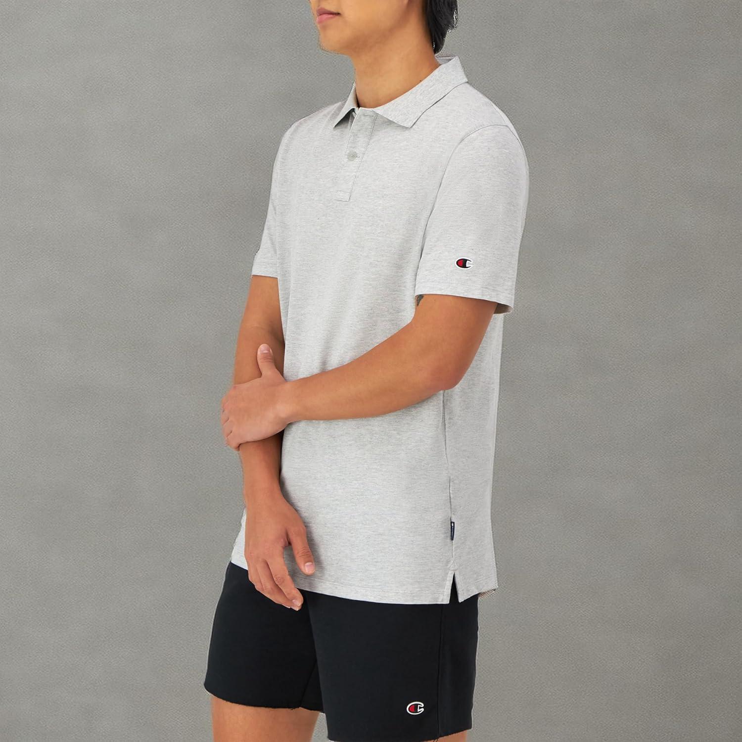 imageChampion Mens Polo TShirt Moisture Wicking Best Polo Shirt For Men ShortSleeve TeeOxford Gray With Taglet