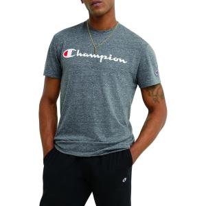 imageChampion Mens Tshirt Powerblend Soft Graphic Tshirt Most Comfortable TShirt For MenGun Smoke Pe Heather Script