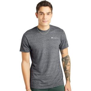 imageChampion Mens Tshirt Powerblend Soft Graphic Tshirt Most Comfortable TShirt For MenGun Smoke Pe Heather Small Script