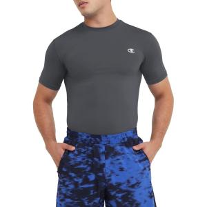 imageChampion Mens Tshirt Compression Tshirt For Men AntiOdor Moisture Wicking Workout TeeStealth C Logo