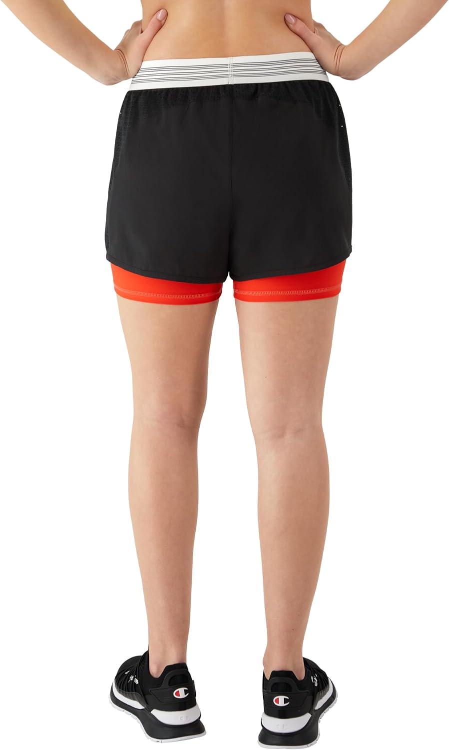 imageChampion Womens Shorts Moisture Wicking Lightweight Mesh Shorts with Liner For Women 25BlackSolar Crimson With Taglet