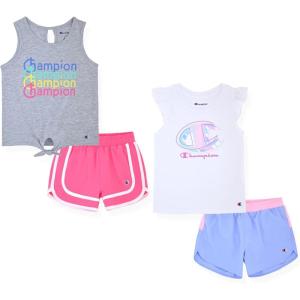 imageChampion Girls Shorts Sets 4 Piece Short Set for Girls Active ClothingHeather Greybright White