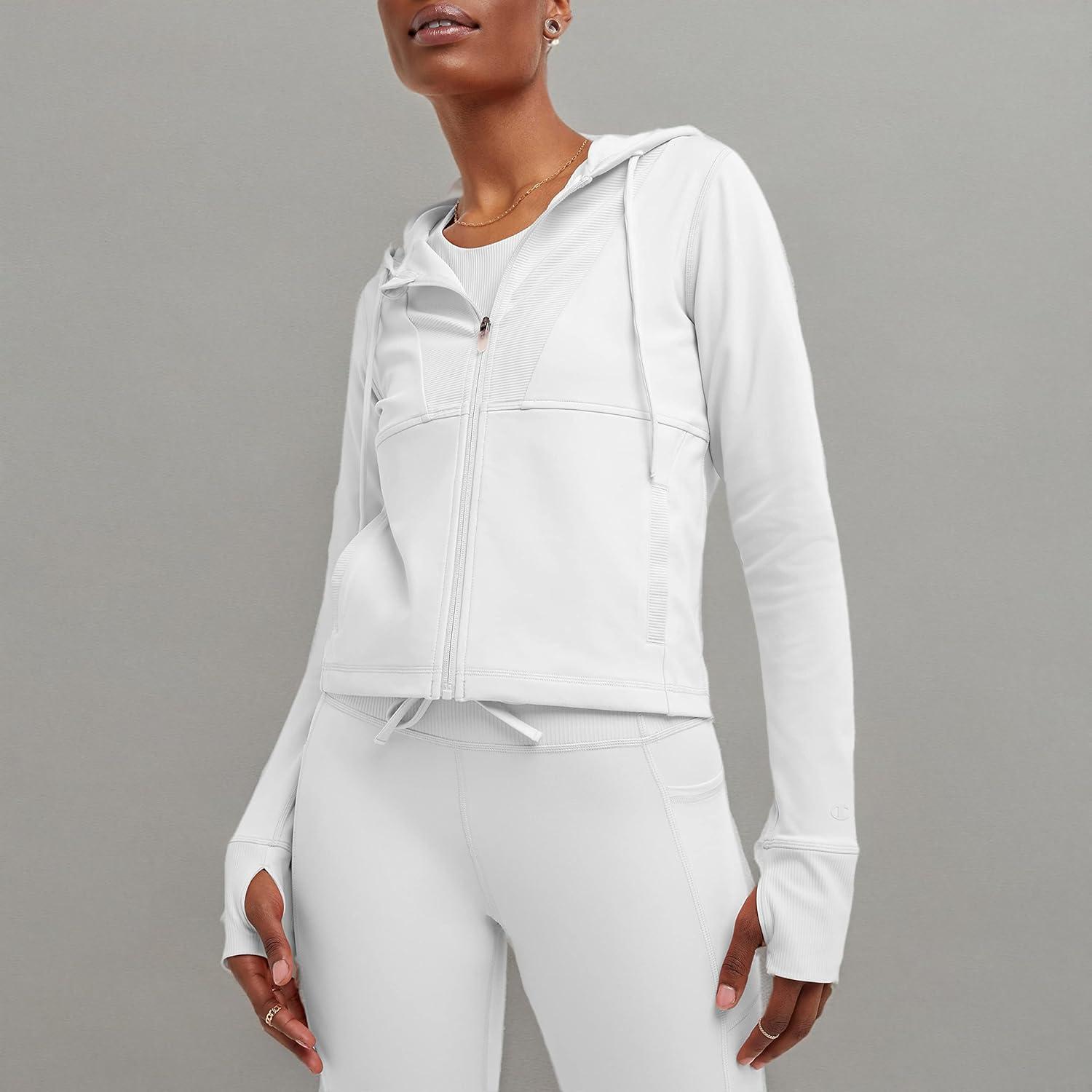 imageChampion WomenS Jacket Soft Touch Moisture Wicking ZipUp Athletic Jacket For WomenWhite