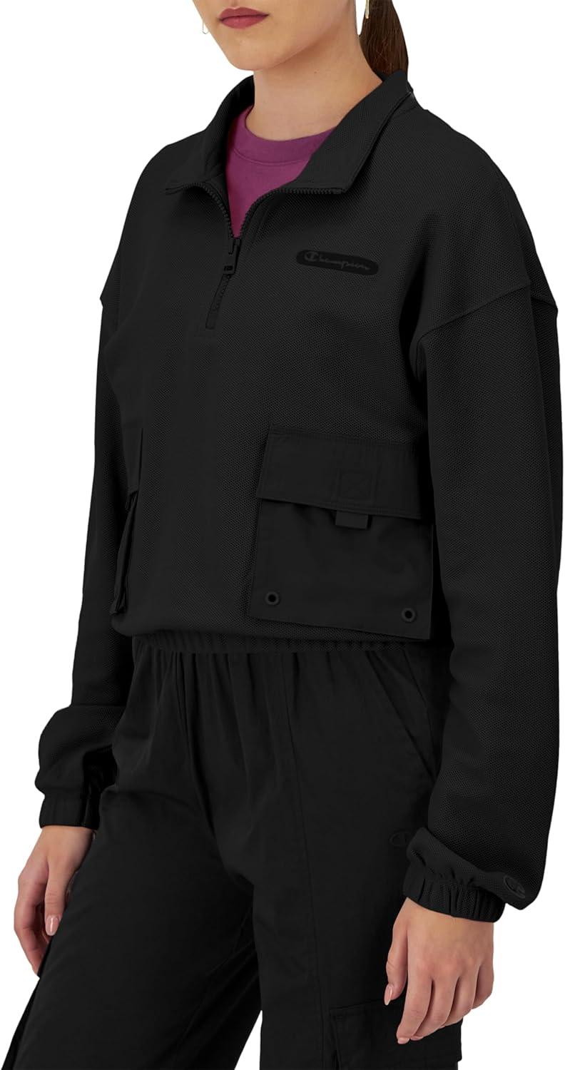imageChampion Womens Jacket Campus Pique 14 Zip Pullover Jacket with Pockets For WomenBlack