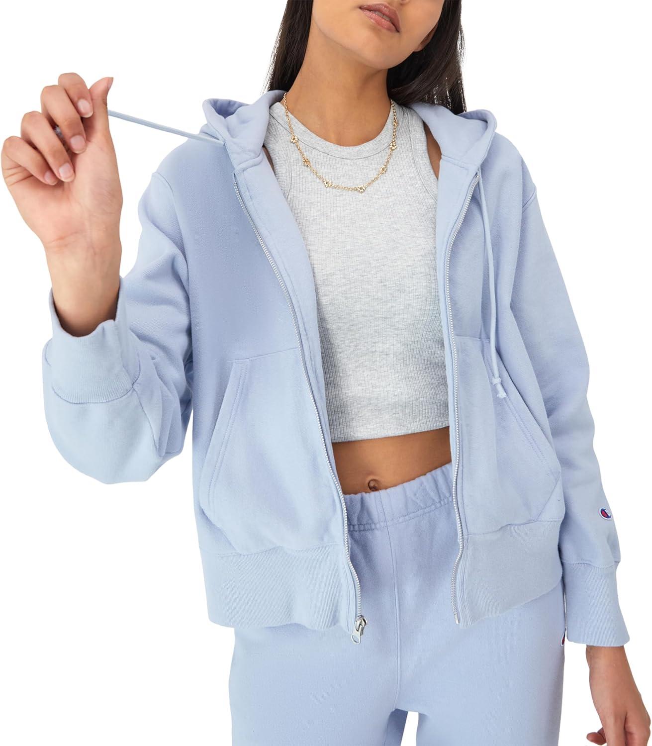 imageChampion Zip Reverse Weave Fleece Hoodie for Women with ZipperWashed Pewter Blue