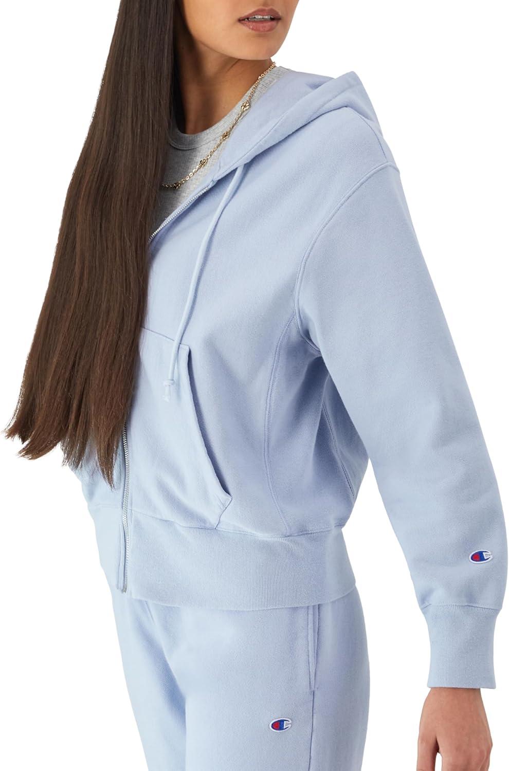 imageChampion Zip Reverse Weave Fleece Hoodie for Women with ZipperWashed Pewter Blue