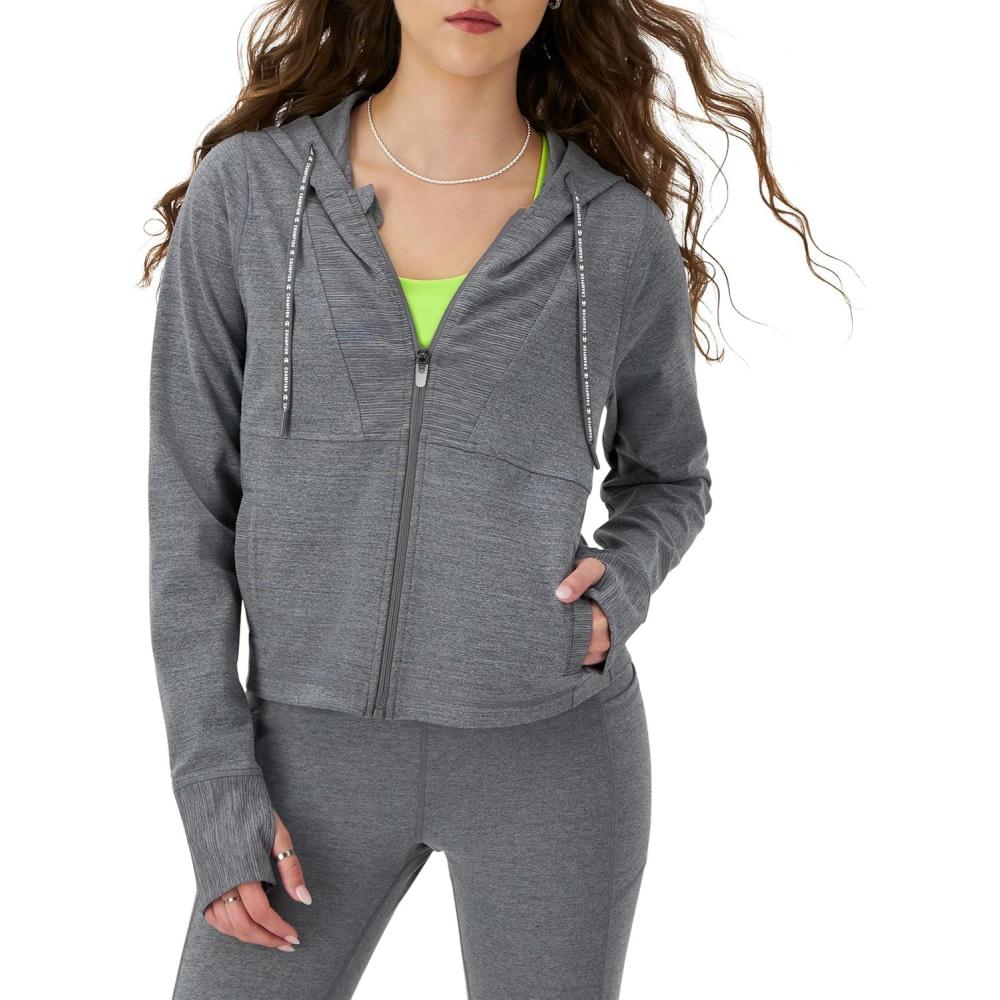 imageChampion WomenS Jacket Soft Touch Moisture Wicking ZipUp Athletic Jacket For WomenEbony Heather
