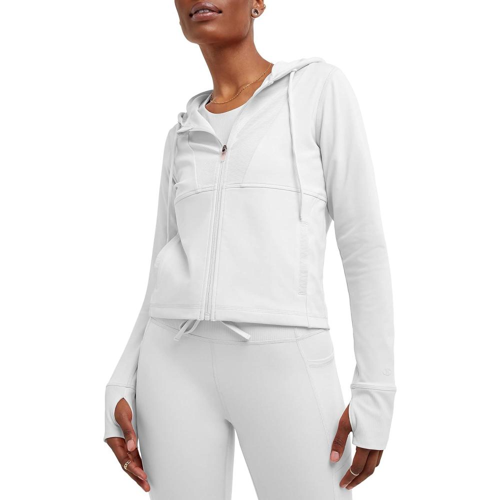 imageChampion WomenS Jacket Soft Touch Moisture Wicking ZipUp Athletic Jacket For WomenWhite