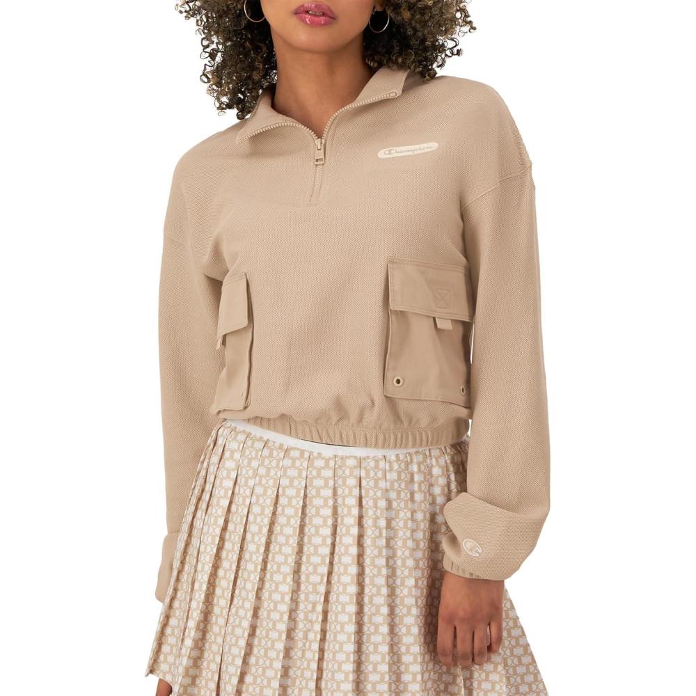 imageChampion Womens Jacket Campus Pique 14 Zip Pullover Jacket with Pockets For WomenChampagne Frost
