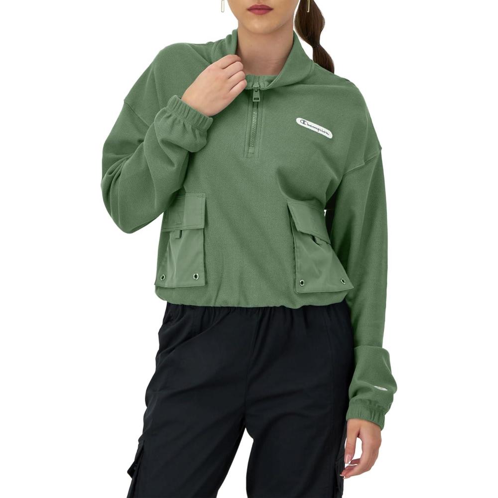 imageChampion Womens Jacket Campus Pique 14 Zip Pullover Jacket with Pockets For WomenNurture Green